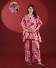 Aujjessa Cotton Woven Half Sleeves Floral Printed Coordinating Maternity Kaftan Night Suit With Front Zipper Nursing Access - Pink & Multi Colour