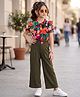 Ollington ST. Georgette Woven Floral Printed Half Sleeves Top & Waffle Culottes- Multicolor & Olive