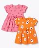 Doodle Poodle 100% Cotton Knit Half Sleeves Floral Printed Frocks With Bow Applique Pack Of 2 - Pink & Peach
