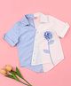Cutecumber Cotton Woven Half Sleeves Floral Applique Detailed Striped Shirt - Blue