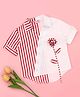 Cutecumber Cotton Woven Half Sleeves Floral Applique Detailed Striped Shirt - Maroon