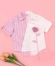 Cutecumber Cotton Woven Half Sleeves Floral Applique Detailed Striped Shirt - Purple