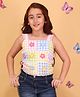 Cutecumber Cotton Woven Sleeveless Checked & Floral Applique Detailed Top - Multi Colour
