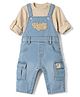 Little Kangaroos Knitted Full Sleeves Dungaree With Text Applique - Light Blue