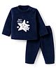 Babyhug Velour Knit Full Sleeves T-Shirt & Pyjama Winter Wear Night Suit with Star Patch - Navy Blue