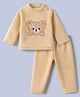 Babyhug Velour Full Sleeves T-Shirt & Pajama Set Nightwear with Bear Patch - Brown