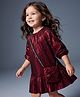 Little Kangaroos Woven Full Sleeves Solid Colour Drop Waist Party Dress with Sling Bag - Maroon