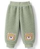 Little Kangaroos Fleece Knit Full Length Fleece & Woollen Pant With Bear Patch - Olive Green