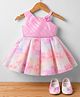 Blabber Satin Woven Sleeveless Floral Applique Detailed Pleated Abstract Printed Pleated Knee Length Dress With Booties - Pink