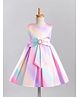Blabber Sleeveless Stone Embellished Bow Applique Detailed Knee Length Pleated Ombre Dress - Multi Colour