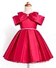 Blabber Half Cold Shoulder Sleeves Stone Embellished Bow Applique Detailed Pleated Knee Length Dress - Cherry