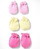 Doodle Poodle 100% Cotton Interlock Knit Solid Colour  Mittens With Bow Applique Pack of 3 - Pink & Yellow