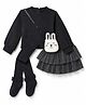 Little Kangaroos Fleece Knit Full Sleeves Solid Winter Wear Suit With Leggings & Sling Bag - Black