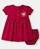 Babyhug Cotton Single Jersey Knit Frock and Bloomer with Half Sleeves and Bear Print in Red