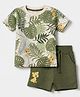 Babyhug 100% Cotton Single Jersey Knit Half Sleeves T-Shirt and Short with Jungle Safari Tiger Print - Olive Green