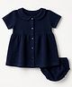 Babyhug Cotton Waffle Knit Frock and Bloomer with Half Sleeves in Navy Blue for New born