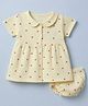 Babyhug Waffle Knit Frock and Bloomer with Half Sleeves and Hearts Print in Yellow for 0-3 Months