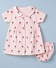 Babyhug Knit Waffle Frock and Bloomer with Half Sleeves and Floral Print in Pink