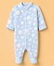 Babyhug Cotton Mixes Velour Knit Full Sleeves Winter Sleep Suit with Polka Dots Print - Light Blue