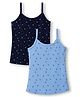 Bodycare Knitted Sleeveless Star & Polka Dots Printed Slips Assorted Pack of 2 - Light & Navy Blue