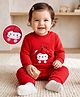 Mark & Mia Cotton Full Sleeves Winter Wear Romper With Kitty & Bow Applique - Red
