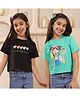 Shorgul Cotton Knit Pack Of 2 Half Sleeves Heart Typography & Girl Printed Tees - Black & Green