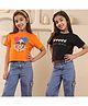 Shorgul Cotton Knit Pack Of 2 Half Sleeves Heart Typography & Girl Printed Tees - Black & Orange