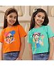 Shorgul Cotton Knit Pack Of 2 Half Sleeves Girl Printed Tees - Green & Orange