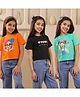 Shorgul Cotton Knit Pack Of 3 Half Sleeves Heart Typography & Girl Printed Tees - Green Orange & Black