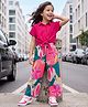 OLLINGTON ST .Woven Floral Digital Printed Jumpsuit With Half Sleeve Top - Dark Pink