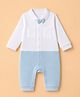 Babyhug Interlock Woven Full Sleeves Colour Block Party Wear Romper with Attached Bow - White & Light Blue