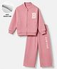 Primo Gino Cotton Knit Full Sleeves Sweatshirt and Trouser with Full Length and Letter Print in Pink