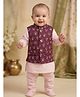 Pspeaches Cambric Woven Full Sleeves Solid Kurta & Pyjama Set With Abstract Printed Jacket - Pink