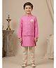 Pspeaches Cambric Woven Full Sleeves Solid Kurta & Pyjama Set With Abstract Embroidered Jacket - Pink