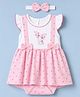 Babyhug 100% Cotton Interlock Knit Sleeveless Polka Dot & Bunny Printed Onesies With Hairband - Pink