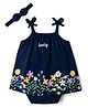 Babyhug Interlock Knit Sleeveless Frock Style Onesies With Floral Print & Hairband - Navy Blue