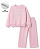 Primo Gino Cotton Fleece Full Sleeves Oversized Drop Shoulder Sweatshirt and Trouser Set With Full Length and Typography Embroidery in Pink