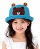 Vritraz Cotton Woven Bear Applique Detailed Bucket Hat - Blue - Circumference 52-56 Cm