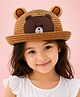 Vritraz Cotton Woven Bear Applique Detailed Bucket Hat - Brown - Circumference 52-56 Cm