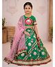 Pspeaches Silk Woven Half Sleeves Floral Printed Lehenga Choli Set With Dupatta - Green
