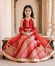 Pspeaches Silk Woven Sleeveless Lace Embellished Lehenga Choli Set With Dupatta - Red