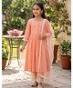 Pspeaches Cambric Woven Three Fourth Sleeves Floral Printed Kurti Pants Set With Dupatta - Peach