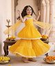 Pspeaches Cambric Woven Sleeveless Bandhani Printed Kurti Sharara Set With Dupatta - Yellow