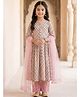 Pspeaches Cambric Woven Three Fourth Sleeves Floral Printed Kurti & Pants With Dupatta - Cream