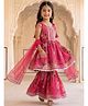 Pspeaches Silk Woven Sleeveless Floral Printed Kurti & Sharara Set With Dupatta - Pink