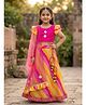Pspeaches Silk Woven Frill Sleeves  Floral Applique Detailed Lehenga Choli Set With Dupatta - Dark Pink