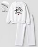 Primo Gino Cotton Mixes Knit Fleece Full Sleeves Oversized Drop Shoulder Sweatshirt and Trouser Set With Full Length and Bestie Print in White
