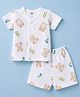 Pink Rabbit Single Jersey Knit Half Sleeves Teddy Bear Printed Co-Ords T-Shirt & Shorts Night Suit - White