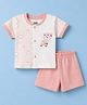 Pink Rabbit Single Jersey Knit Half Sleeves Bear Printed & Striped T-Shirt & Shorts Night Suit - Peach