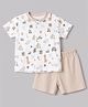 Pink Rabbit Single Jersey Knit Half Sleeves T-Shirt & Shorts Night Suit Car Print - Beige